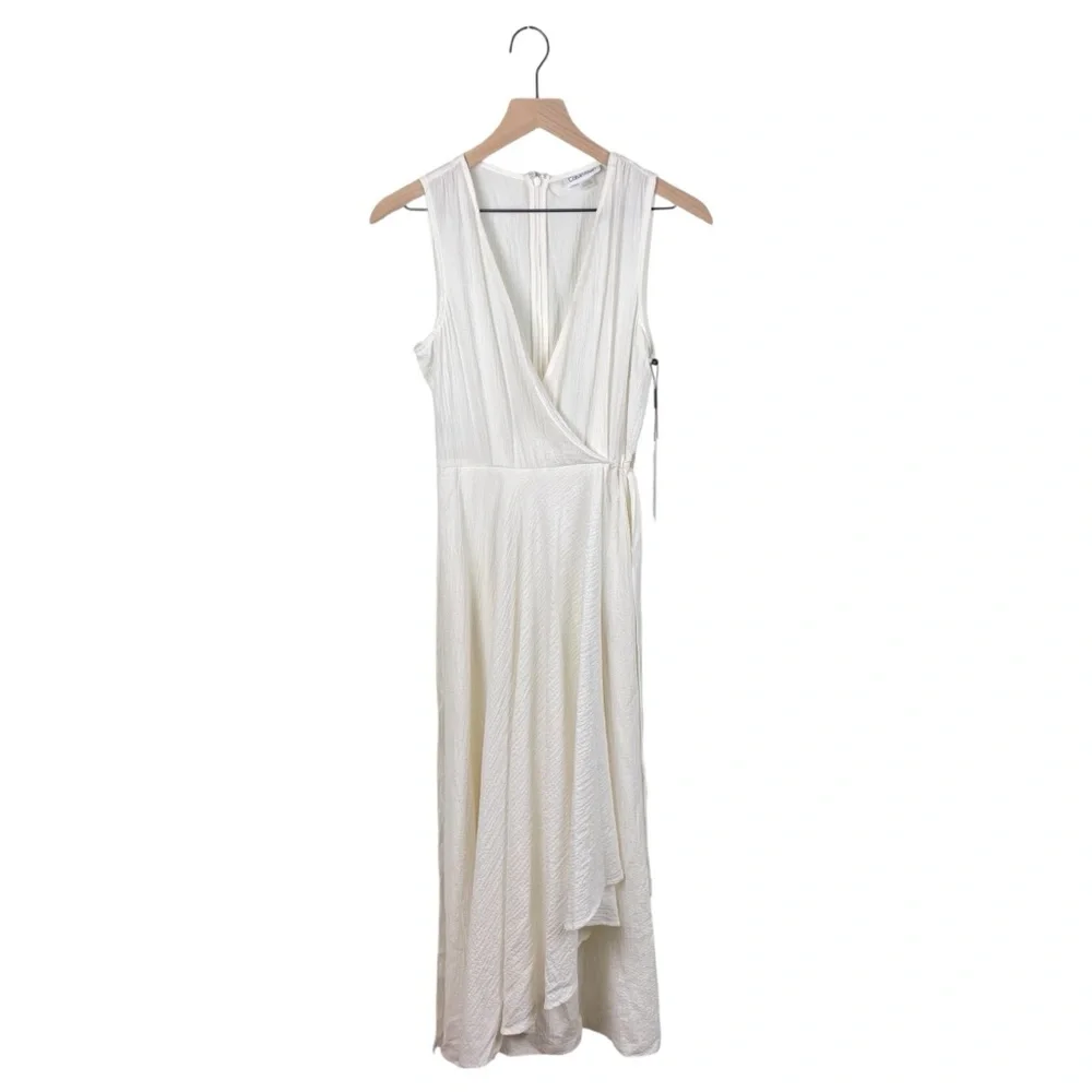 NEW Calvin Klein Gauze Mock-Wrap Jumpsuit White Size 6 Wide Leg Sleeveless Boho
